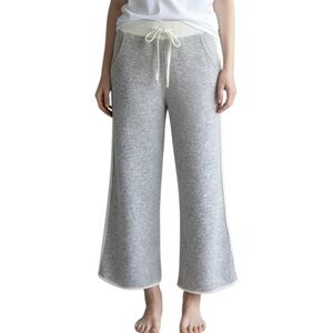 Wide leg Cropped Sweater Pants Tan cream lavender Drawstring Womens S NWOT Cozy